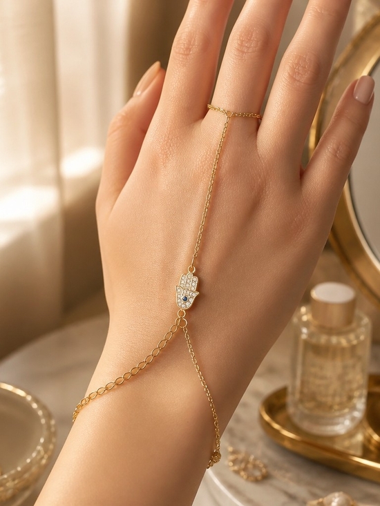 Jewelry - Gold Tone Hamsa Hand Chain Bracelet for Women